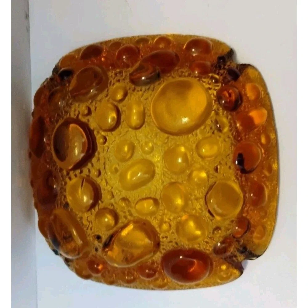 Vintage Mid Century Amber Glass Bubble Ashtray Indiana Tiara Biomorphic